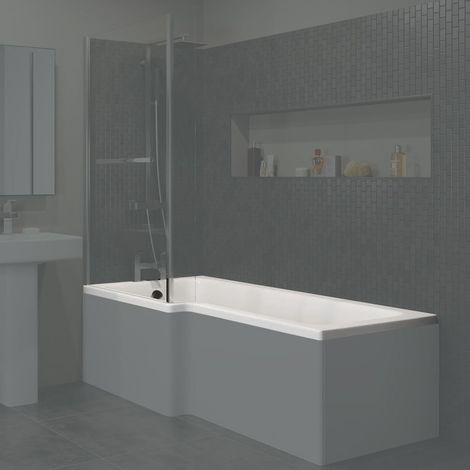 1600mm L Shaped LH Shower Bath Bathtub with Leg Set Only Acrylic Bathroom (1/3)