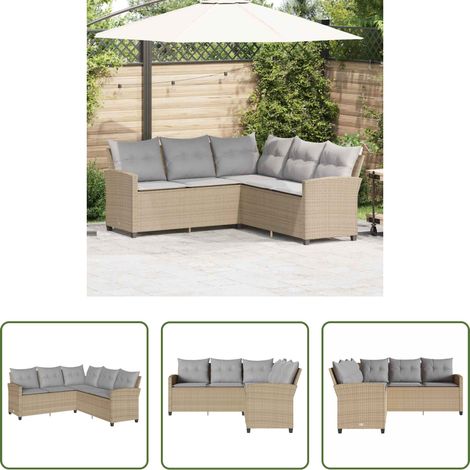 vidaXL Bezug - L-förmiges Couchsofa mit Kissen Beige Polyrattan (1/5)