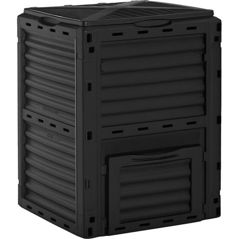 Composteur de jardin 300L bac composteur pour jardin en polypropylène 48 aérations 60,5 x 60,5 x 81,5 cm noir (1/4)