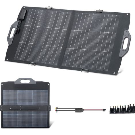 Mophorn Placa solar plegable de 100W, panel portátil con célula fotovoltaica bifacial, salidas USB, MC4 y DC, resistente al agua IP65, ideal para estaciones de energía, caravanas, campamentos y viajes (1/5)