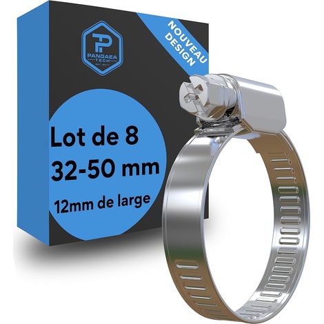 Lot de 8 colliers de serrage inox 32-50 mm - Acier W2 robuste - Étanchéité renforcée 12 mm - Pour piscine et jardin (1/5)