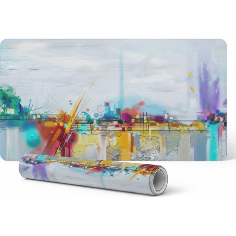 Alfombrilla antideslizante para escritorio de oficina, dise帽o abstracto de paisaje, 100x50 cm.