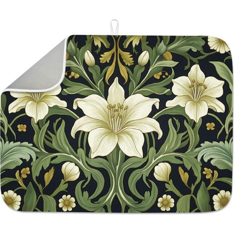 Tapis de séchage vintage Lily pour comptoir de cuisine 45,7 x 61 cm - Absorbant - Antidérapant - Séchage rapide - Résistant à la chaleur - Pour robinet de table, évier, bar à café (1/5)