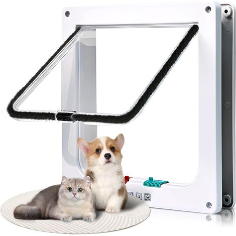Chatière pour Chat, Porte pour Animaux de Compagnie magnétique avec Serrure rotative à 4 Voies(Taille intérieure: 25x 24 x 5,4 cm, Blanc) (1/5)