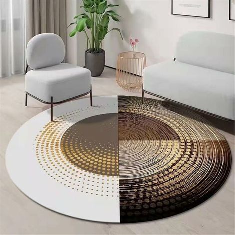Tapis Rond - 140 cm - Antidérapant - Intérieur Extérieur - Salon Chambre Cuisine Balcon Terrasse Salle À Manger - Brun (1/5)
