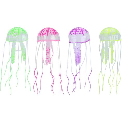 4er-Set Silikon-Aquarien-Quallen, schwimmend, fluoreszierend, dekorativ, für Aquarien und Aquarien (1/5)