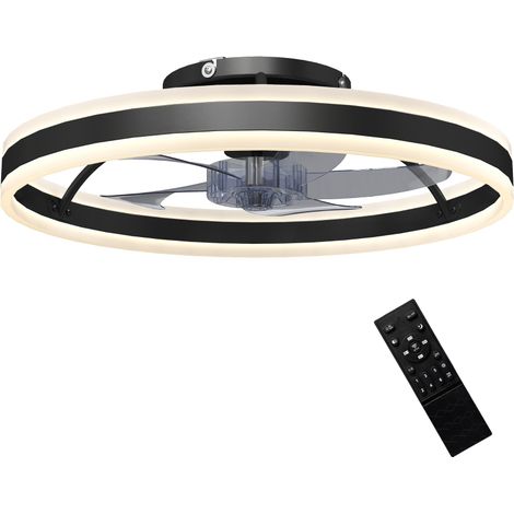 Ventilateur de plafond avec lumière et télécommande, plafonnier ventilateur 50 cm avec 6 vitesses