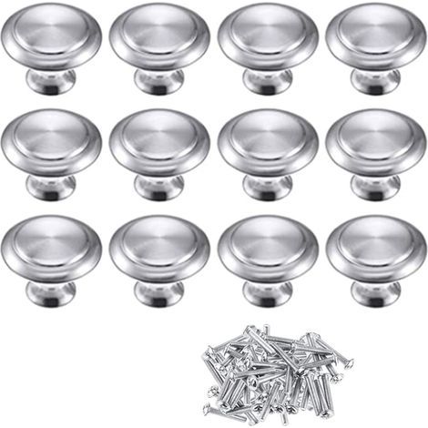 Lot de 12 boutons de meuble en alliage de zinc – Forme ronde – Finition chromée poli – Pour armoires et placards (1/5)