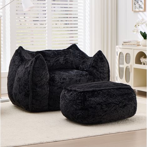 Fauteuil pouf géant en fausse fourrure noir HAVRYA (1/5)