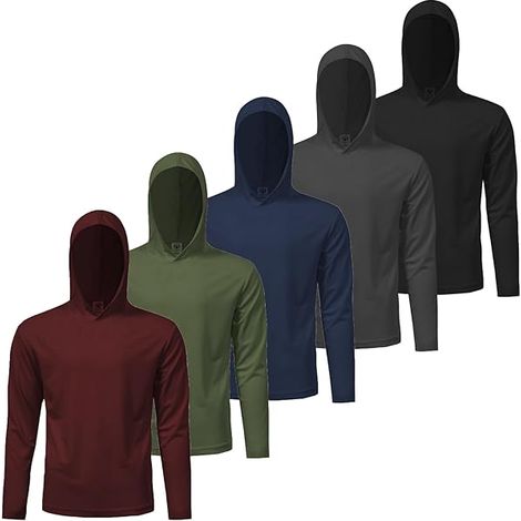 T-shirt À Manches Longues - Avec Capuche - Protection Solaire - Séchage Rapide - Pour Activités Sportives Et Extérieures - Lot De 5 (1/3)