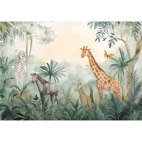 Papier peint enfant animaux forêt chambre enfant 250x175 cm mural décoration (1/5)