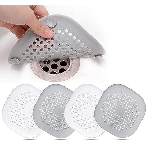 Lot de 4 grilles d'évacuation en silicone gris, avec ventouses.