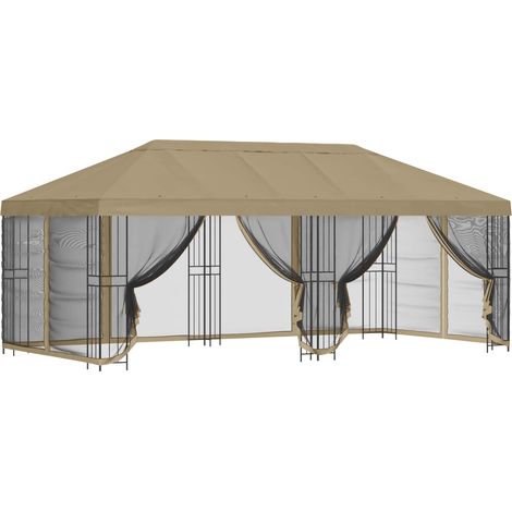 Gazebo con pareti laterali 6 x 3 m Beige Poliestere e Acciaio vidaXL (1/5)