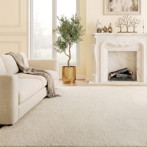 Tapis de salon 160 x 230 cm, lavable en machine, à poils longs, style moderne, couleur crème, idéal pour le salon ou la chambre. (1/5)