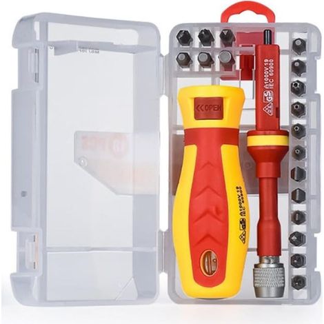 18-in-1 insulated screwdriver set, magnetic bit holder kit for electricians, chrome vanadium steel slotted screwdriver (1/5)