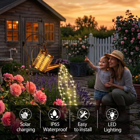 Arrosoir Solaire Lumineux Décoration Jardin Extérieur Étanche IP65 Lampe Solaire Suspendue avec Crochet pour Allée Cour Terrasse Cadeau
