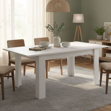 Dmora - Mesa Extensible Takumi, Consola con extensiones, Mesa de comedor, Estante de cocina extensible, Made in Italy, 137x90 h79 cm, Blanco brillante (1/4)