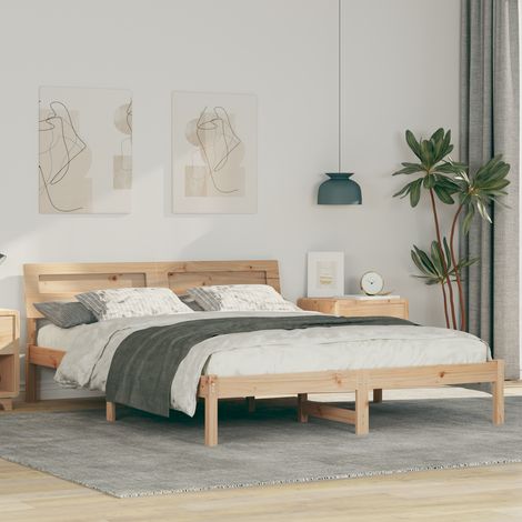 vidaXL Cadre de lit avec tête de lit Marron 150 x 200 cm Pin massif (1/5)