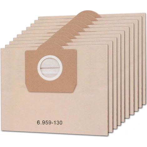 Lot de 10 sacs filtrants en papier de rechange pour aspirateurs Karcher 6.959-130.0 Wd3 Wd3p Mv3 A2204 A2254 A2604 (FMY)-AquaForge (1/5)