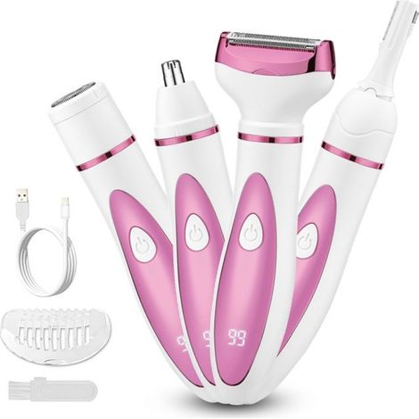 (Blanc, Violet)Rasoir Electrique Femme - 4 en 1 Indolore Corps Tondeuse Pour Bikini, Visage, Sourcils, Nez, Aisselles - USB Rechargeable (1/5)