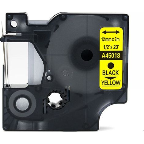 Cinta A45018 para Dymo de 12 mm, negra sobre amarilla (1/4)