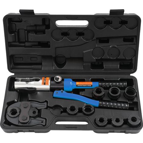 Herramienta de crimpado hidráulica, matrices multiusos, construcción duradera, color azul. (1/2)