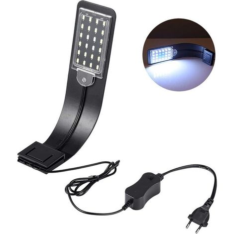 Éclairage Aquarium, Rampe LED pour Aquarium d'eau Douce, Lumière Aquarium Plantes Ultra Fin 10W IPX7 Étanche avec Pince Puissante et 24 LED Lumière Blanche et Bleue pour Aquarium de 30-60 CM (1/5)
