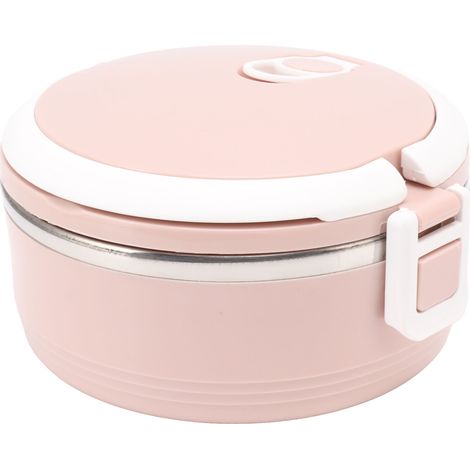 Boîte à lunch isotherme en acier inoxydable, monocouche, portable, avec boucle de sécurité, rose, pour enfants et adultes. (1/5)