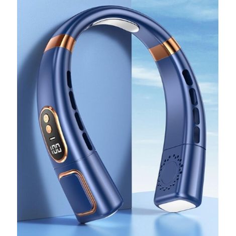Mini ventilador portátil USB silencioso sin aspas con pantalla digital LED, luces de colores y 5 ajustes de velocidad del viento (azul). (1/5)