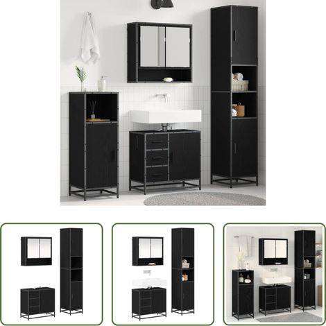 vidaXL Spiegelschrank -  Badezimmermöbel-Set 3 pcs Schwarz Eichen-Optik Holzwerkstoff (1/5)
