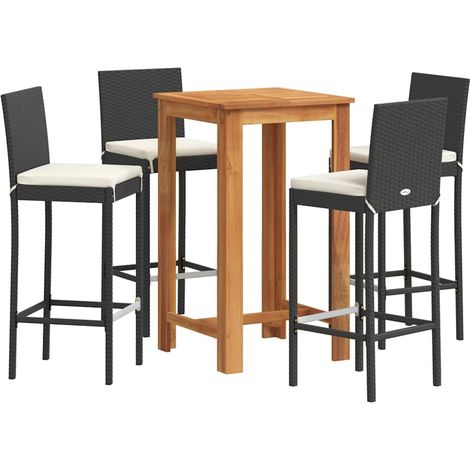 Maison Exclusive - Ensemble de bar de jardin 5 pcs noir bois massif acacia rotin