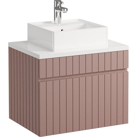 Mobile per bagno sospeso scanalato con lavabo da appoggio 60 cm Rosa - SATARA