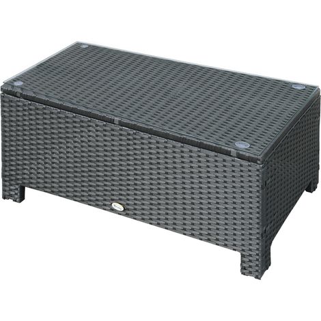 Table basse de jardin en polyrotin noir 85x50x39 cm - Table d'appoint pour balcon et extérieur (1/5)