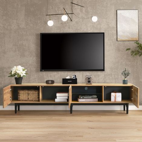Meuble TV moderne avec grain de bois, lumières LED variables, 175 (L) x 31 (L) x 41 (H) cm --SUNFECILI (1/4)