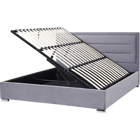 Letto matrimoniale beliani Rouen grigio scuro velluto (1/3)