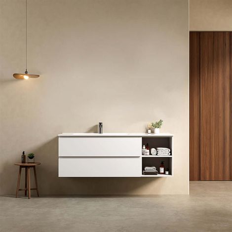 Mobile bagno sospeso 140 cm Bianco Lavabo a Sinistra in Resina Senza Specchio - Fiji Paint Plus (1/4)