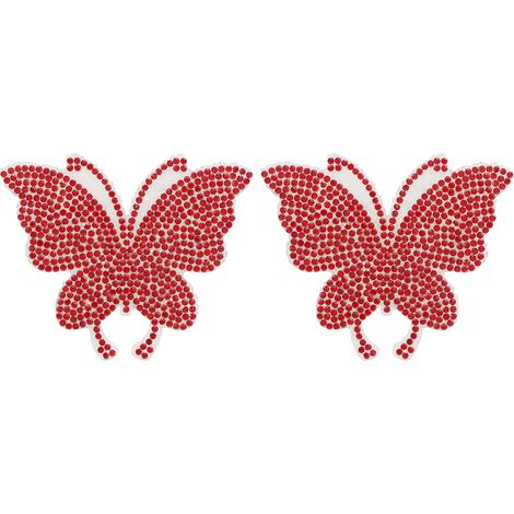 Set mit 10 glänzenden Strass-Schmetterlingsaufklebern, Heißkleber zum Dekorieren von Kleidung, Autos, Computern, rot (1/5)