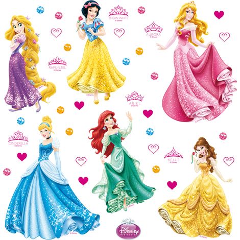 sticker mural Princesses rose, jaune et bleu  - Disney