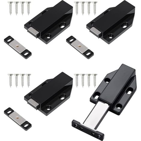 4 Pièces Loquets Magnétiques Fermeture Push, Push to Open Amortisseur Porte Placard, Noir (1/5)