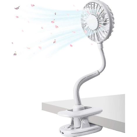 Ventilateur à pince USB, mini ventilateur flexible, ventilateur de bureau électrique personnel, blanc (1/5)
