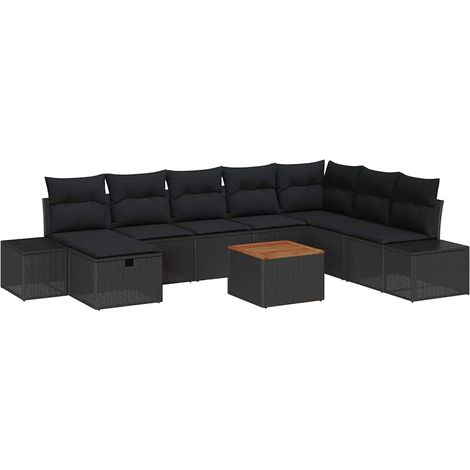 Maison Exclusive - Set Divano da Giardino con cuscino 9 pcs Nero Poly Rattan