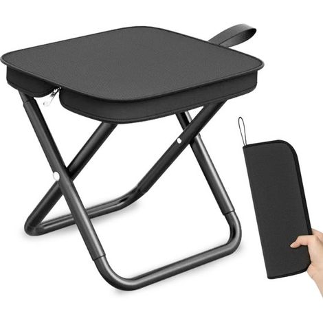 Tabouret de camping pliable - Mini chaise portable - Chaise de pêche pliable légère - Pour jardin, plage, marche, pique-nique, voyage - Noir (1/5)