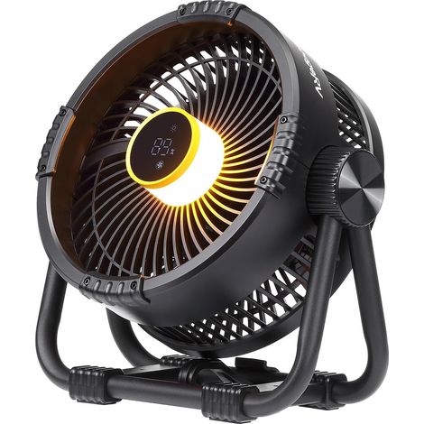Ventilateur de camping avec batterie 20 000 mAh, 5,4 m/s, rechargeable, portable, avec lanterne LED, contrôle par application, minuterie et crochet, pour tente, extérieur, camping-car (1/5)