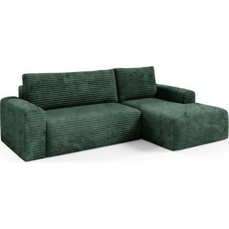 Sofá Cama con Chaise Longue Folgarida, Almacenaje, Reclinable, Cojines Desenfundables, 268x163 cm Verde
