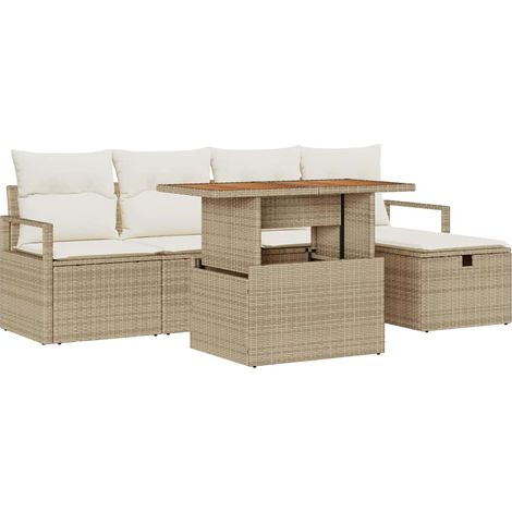 Maison Exclusive - Conjunto de sofás de jardín 6 pcs Beige ratán (1/5)