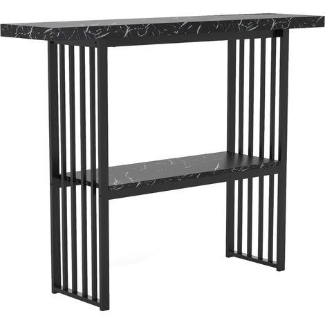 Table console à 2 niveaux 120 x 29,5 x 92,5 cm espace de rangement élégante en faux marbre noir