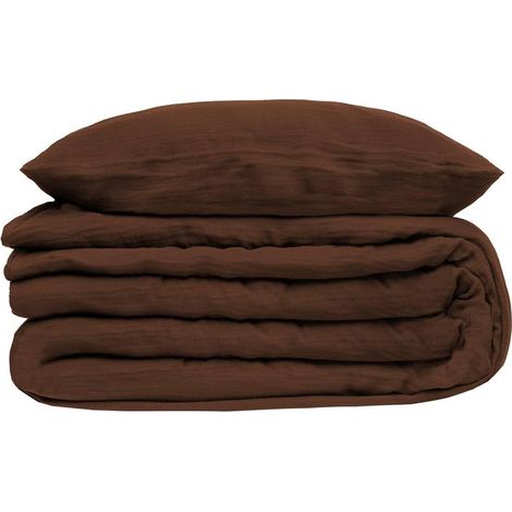 Set di biancheria da letto 3 pezzi flora in garza di cotone marrone 260x240cm - Atmosphera créateur d'intérieur (1/5)