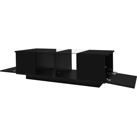 Mesa de centro con 2 Puertas y LED 16 Colores Bluetooth, Tablero de Cristal, Negro Brillo, 120×50×38,5 cm (1/5)
