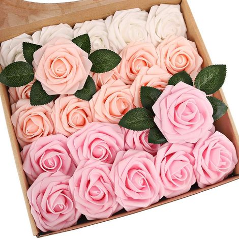25PCS Rose en mousse, tige ajustable, fleur artificielle, feuille incluse, pour mariage, DIY, décoration intérieure (1/5)