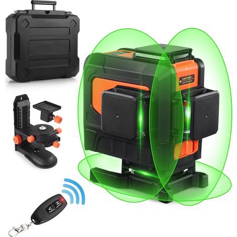 Todot – Niveau laser 3 x 360° vert avec télécommande – Mise à niveau automatique – Portée 40m intérieur, 100m extérieur – Base magnétique étanche